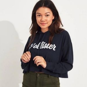 Hollister Crop Lightweight Navy Blue Hoodie Nwt